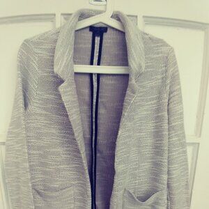 Topshop White/Gray Blazer Open Front Jacket Long Sleeve w/ Pockets, Size 4